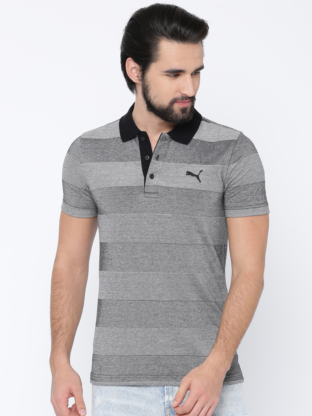 New Zealand amerikansk dollar børn Buy Puma Men Grey India Thick Striped Polo Collar Slim Fit T Shirt - Tshirts  for Men 2315077 | Myntra