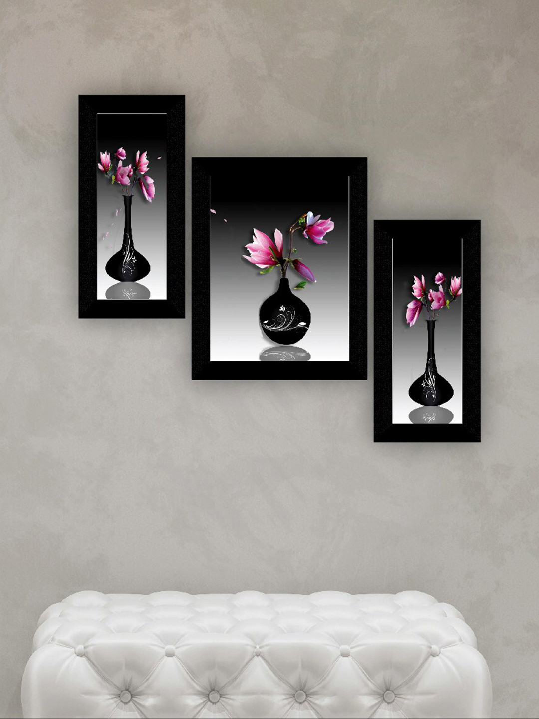 SAF Flowers Black Canvas 3 Pcs Wall Living Room Rectangle Paintings Wall Art -12 x 4.5In