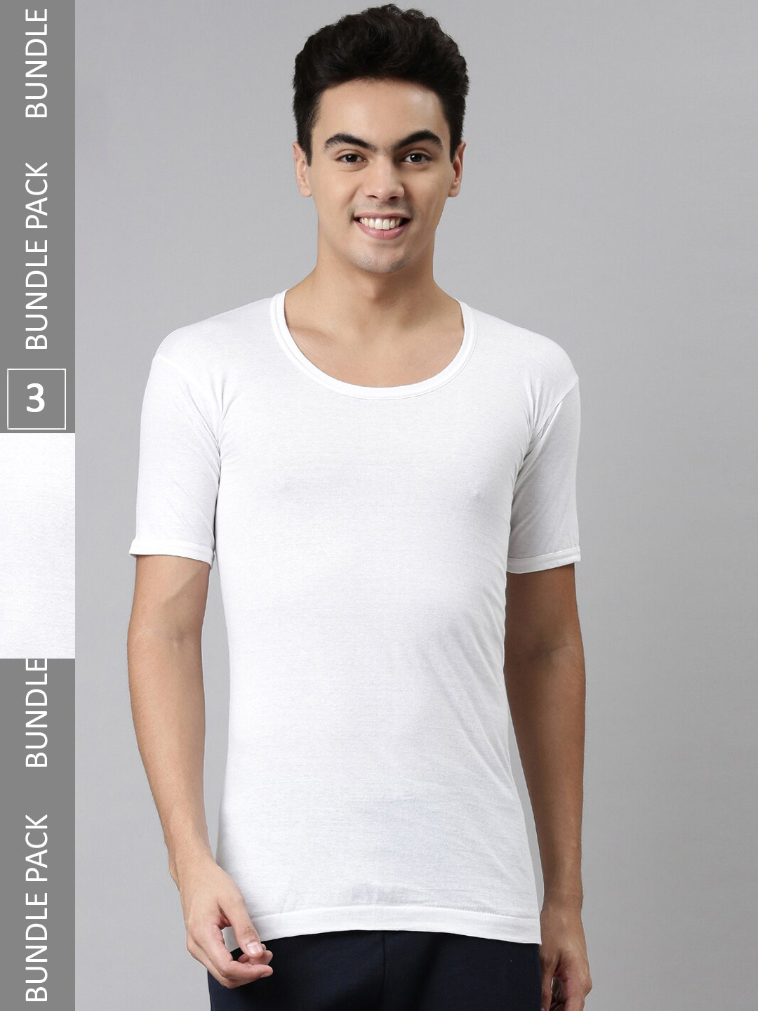 DIXCY JOSH Men's Pack of 3 Solid Short Sleeve Round Neck Breathable Fabric Vest