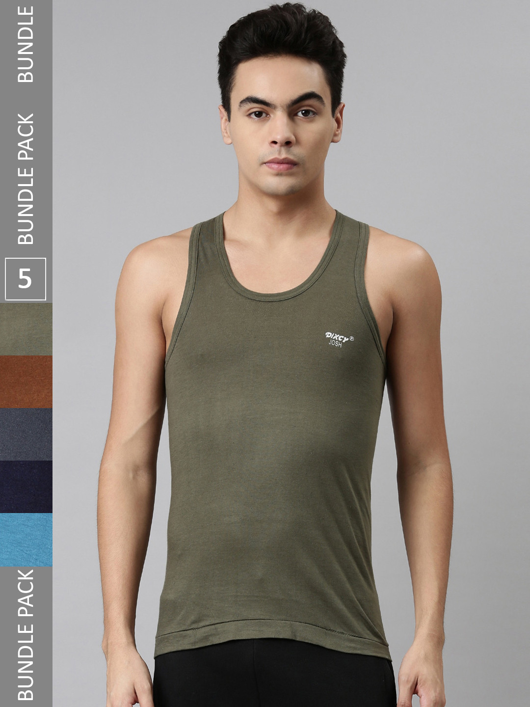 DIXCY JOSH Mens Pack of 5 Solid U-Neck Breathable Superior & Light Weight Vest (Assorted)