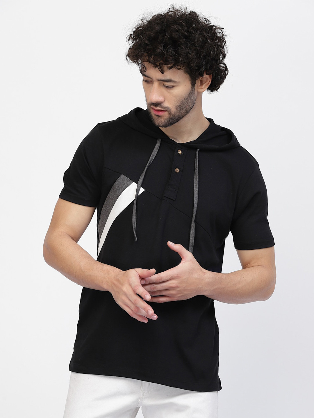 Kalt Hooded Casual Knitted Cotton T-shirt