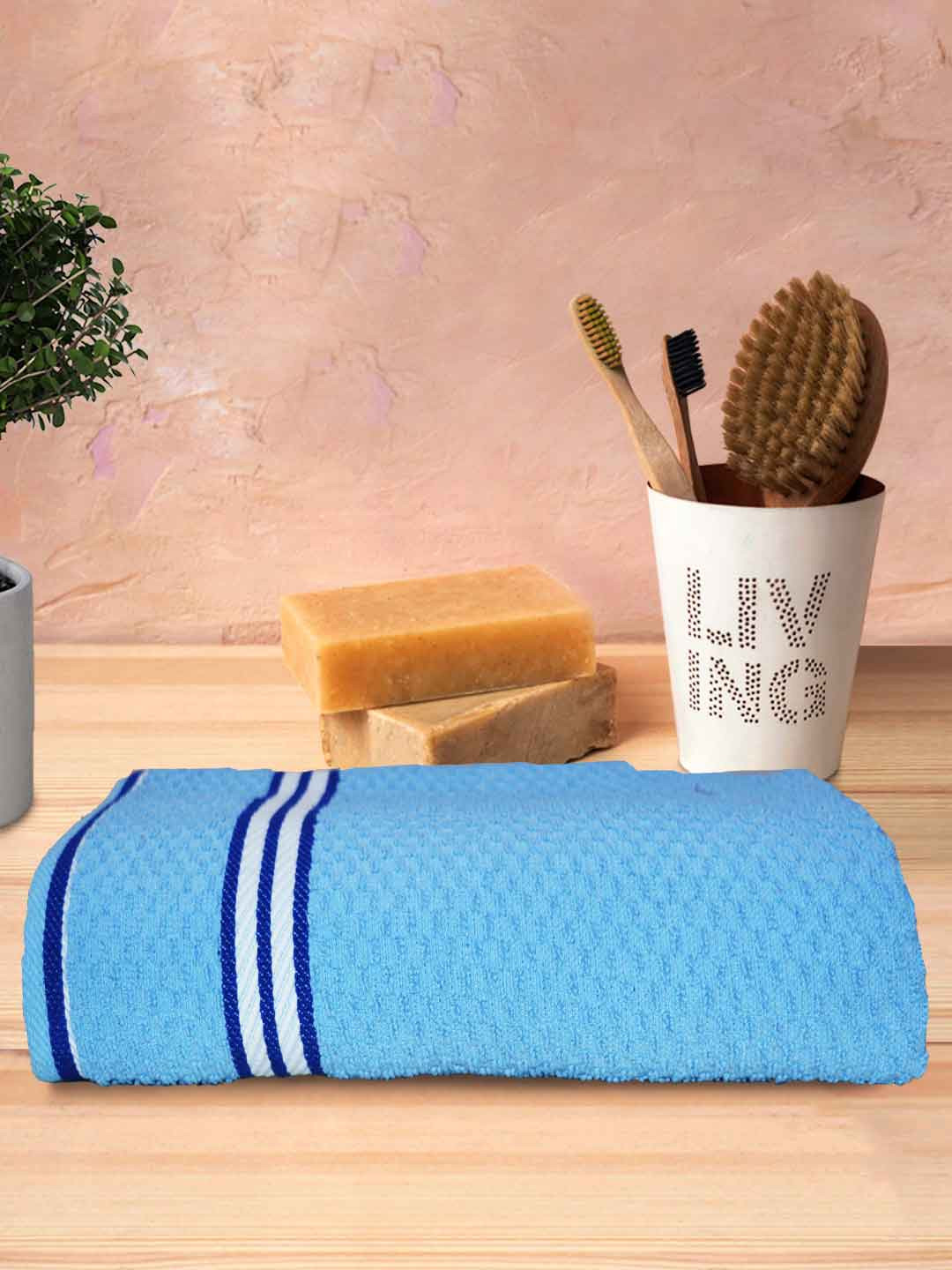 Athom Trendz Popcorn Blue Textured 300 GSM Pure Cotton Bath Towel