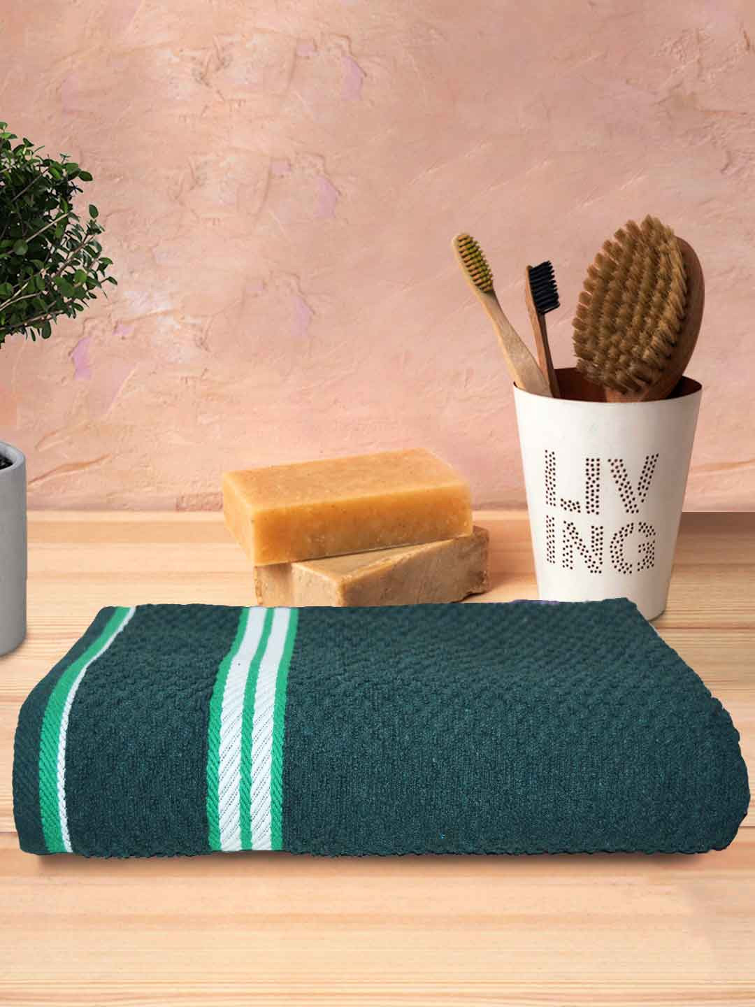 Athom Trendz Green Popcorn Textured 300 GSM Pure Cotton Bath Towel