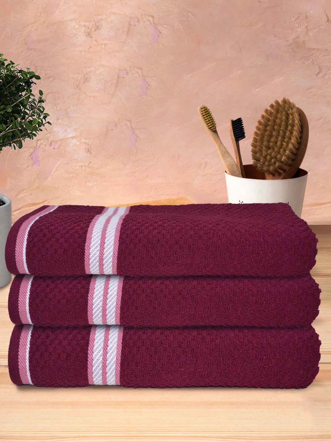 Athom Trendz Popcorn Maroon 3 Pieces Textured 300 GSM Pure Cotton Bath Towels