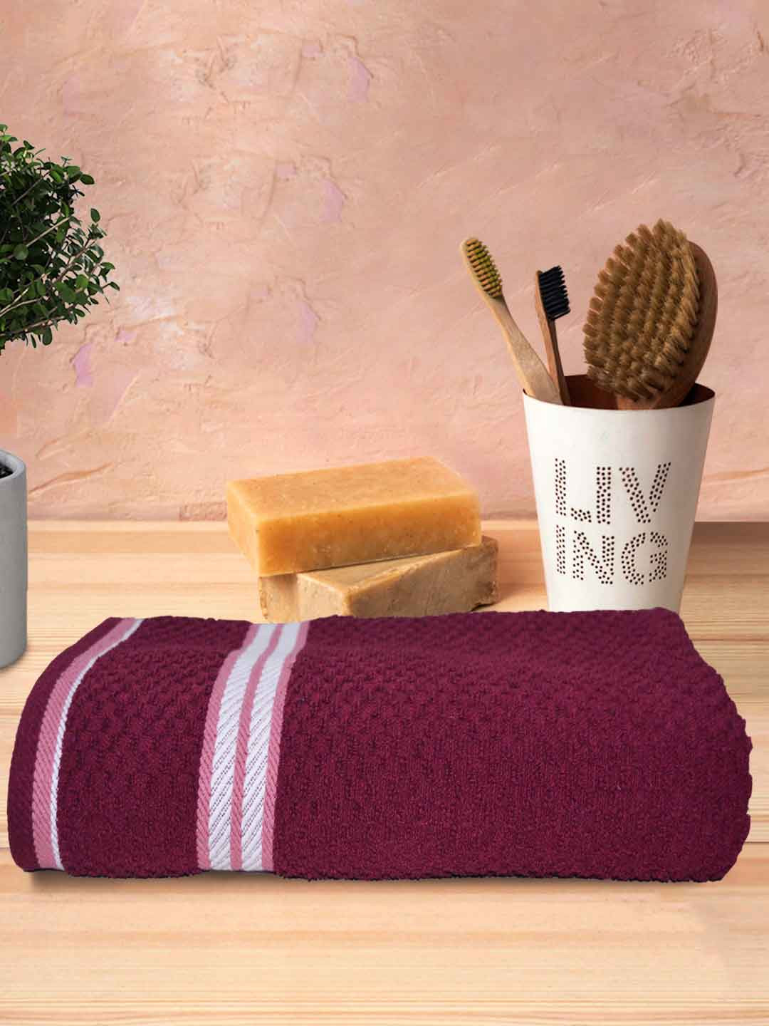 Athom Trendz Maroon Popcorn Textured 300 GSM Pure Cotton Bath Towel