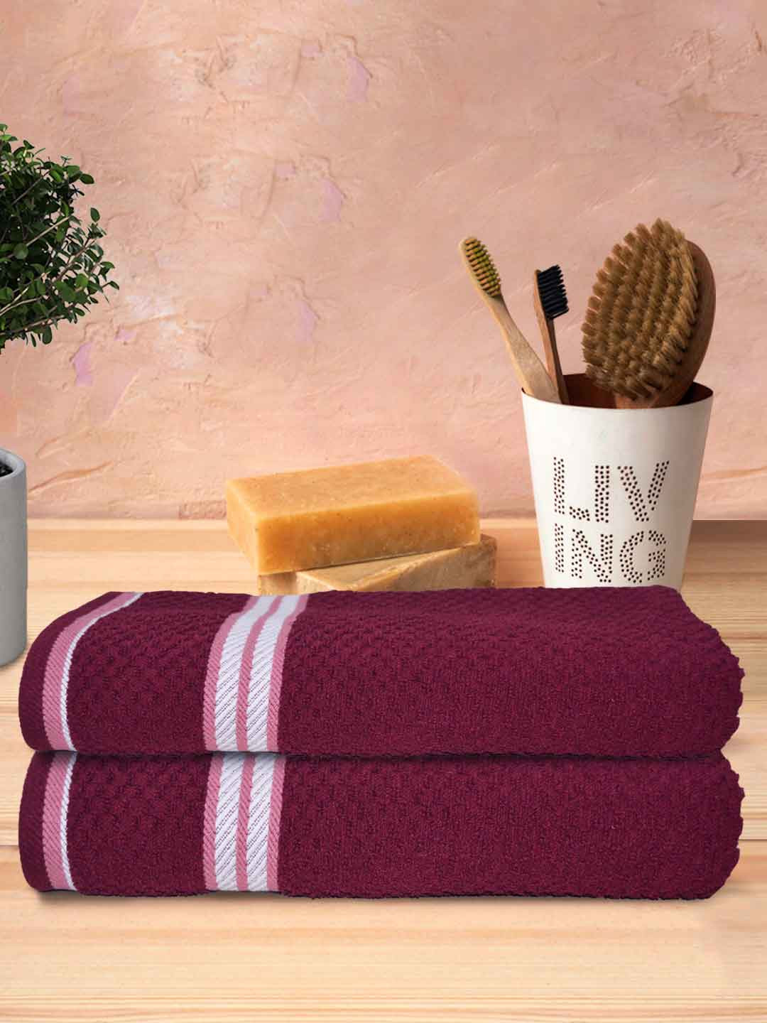Athom Trendz Maroon 2 Pcs Popcorn Textured 300 GSM Pure Cotton Bath Towels