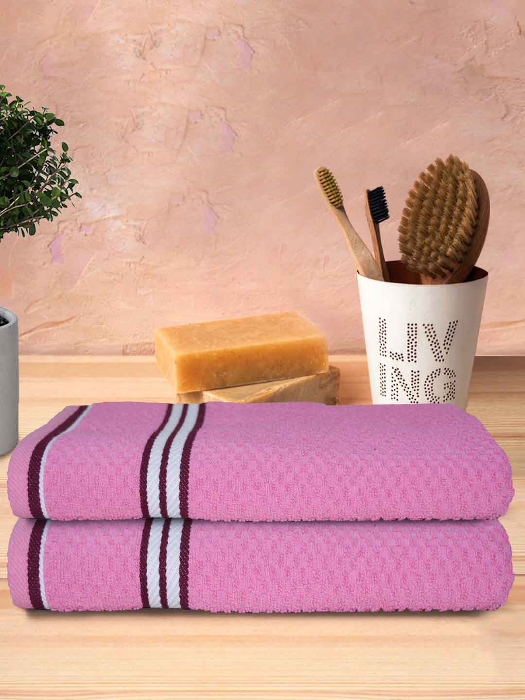 Athom Trendz Pink & White 2 Pcs Popcorn Textured Organic Cotton Super Soft Bath Towels
