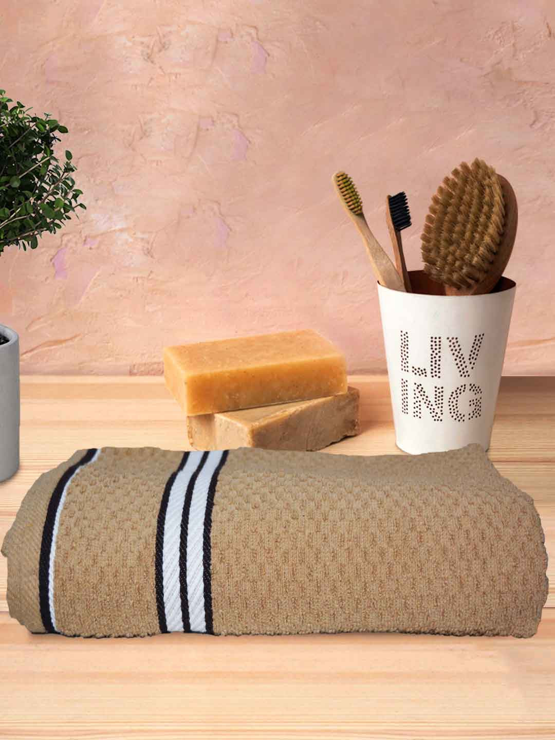 Athom Trendz Beige & White Textured Organic Cotton Super Soft Bath Towel