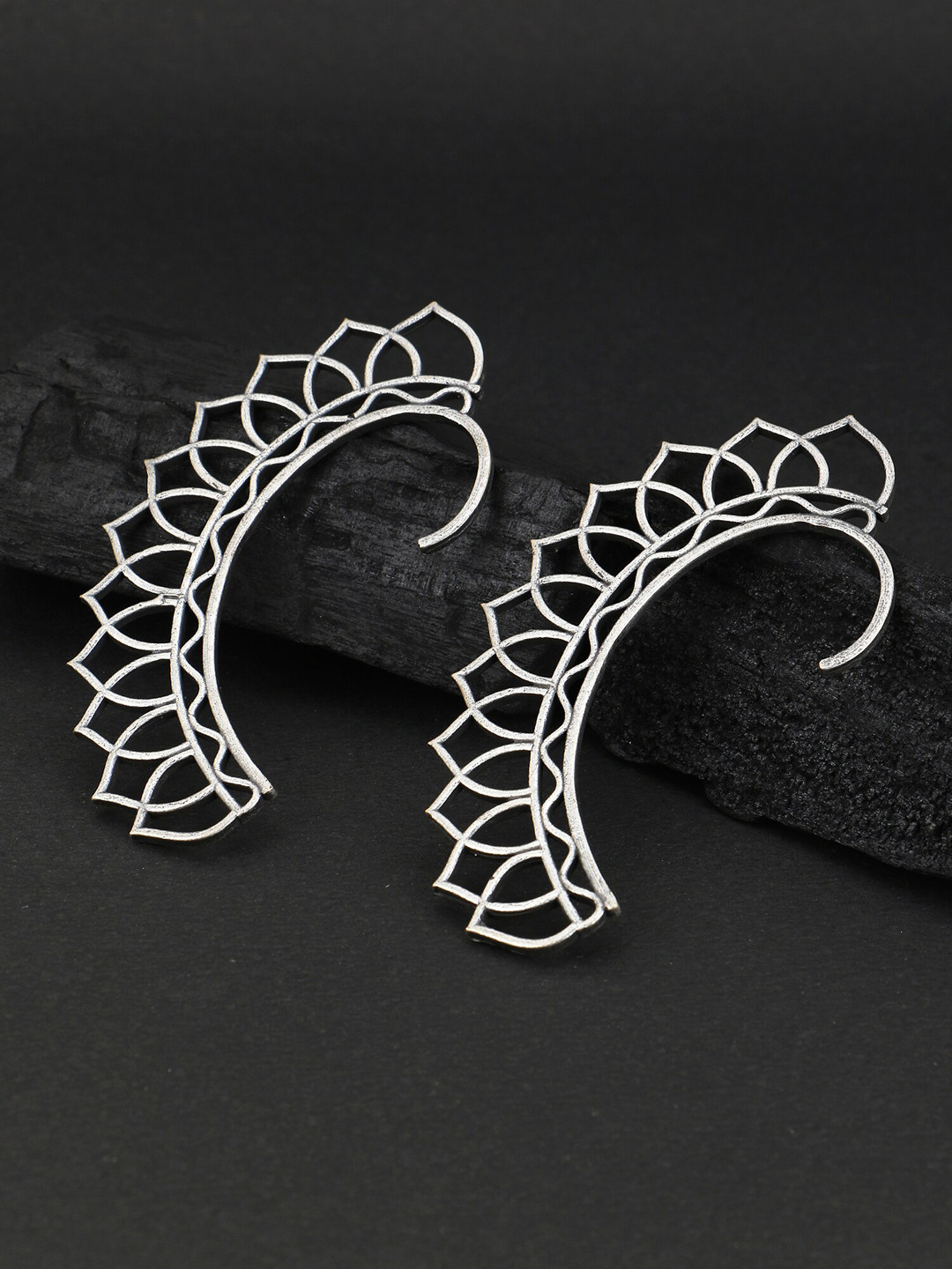 Adwitiya Collection Silver-Plated Leaf Design Ear Cuffs