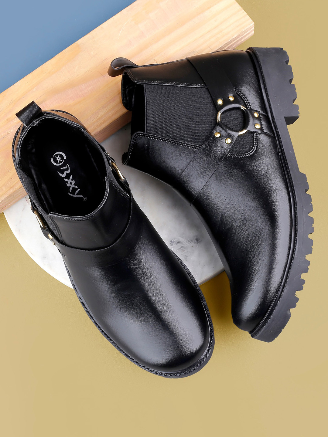 Bxxy Men Mid Top Platform Heel Chelsea Boots With Buckle Detail