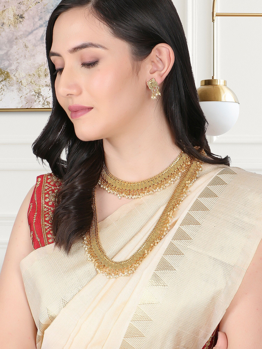 Adwitiya Collection Set Of 2 Gold-Plated Beaded Jewellery Set