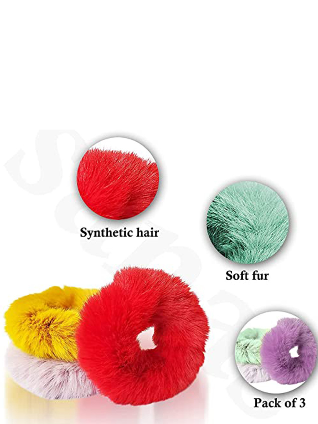 LYTIX Set of 6 Soft Fur Ponytail Holders Hair Scrunchies