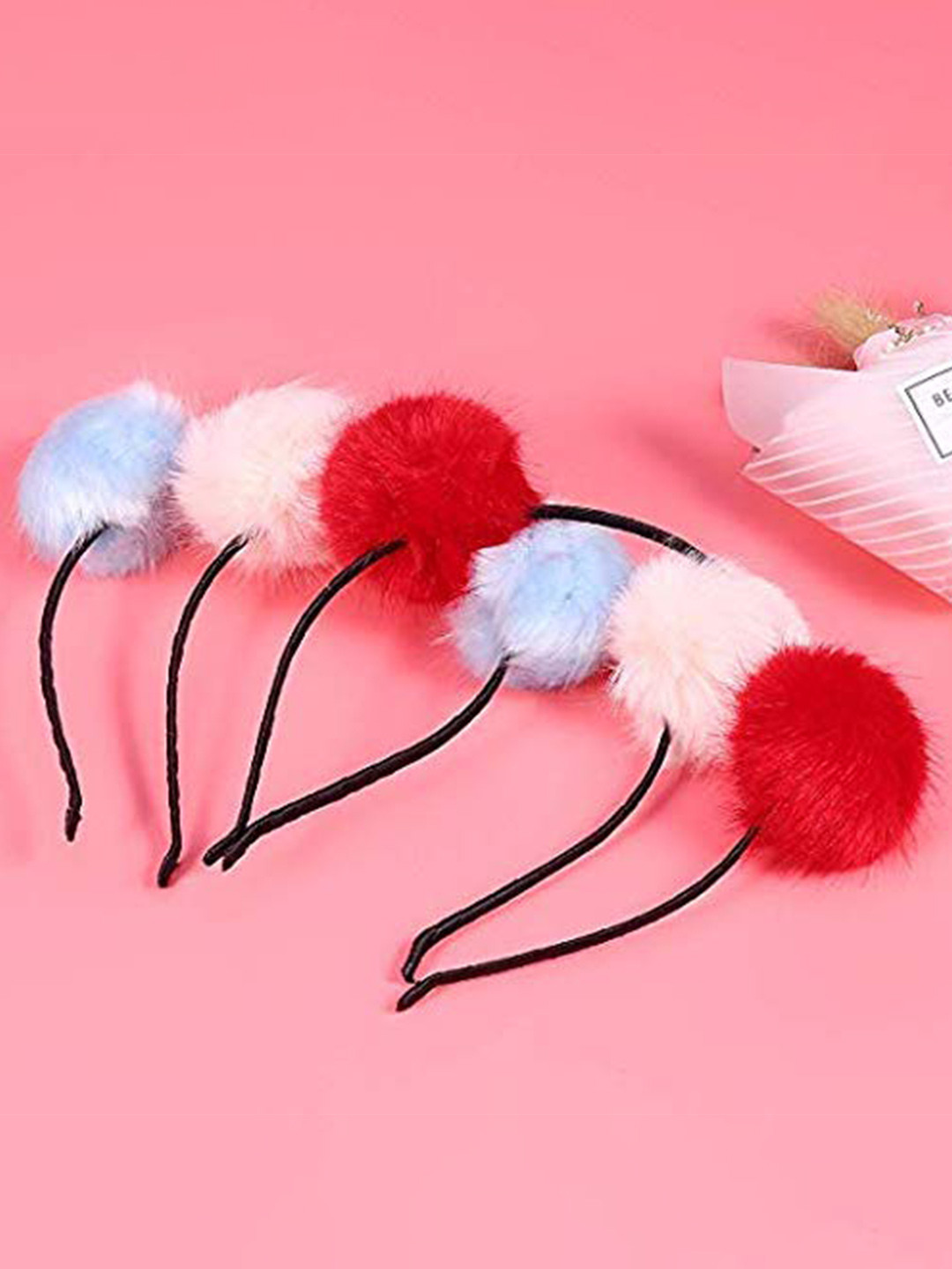 LYTIX Girls Set of 3 Soft Fur Pom Pom Assorted Design Hairband