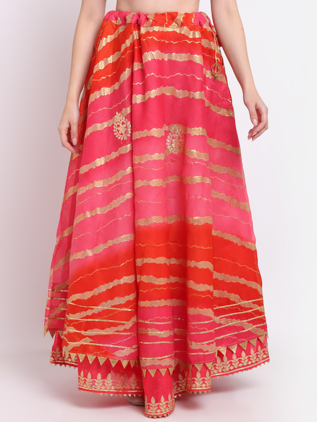 SOUNDARYA Striped Flared Gota Patti Work Pure Cotton Maxi Lehanga Skirt