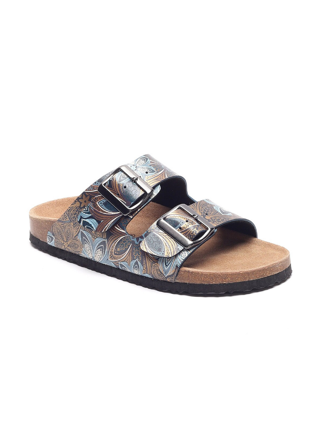 HF JOURNEY Women Floral Printed Width Buckle Comfort Cork Sandals