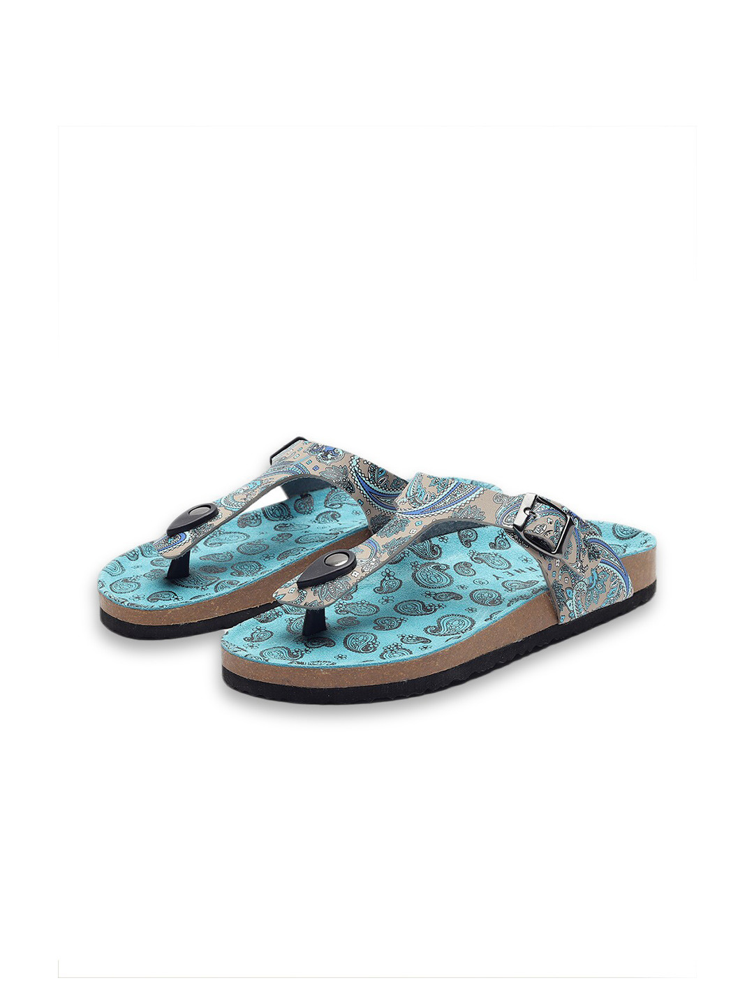 HF JOURNEY Women Paisley Printed Comfort Cork T-Strap Flats