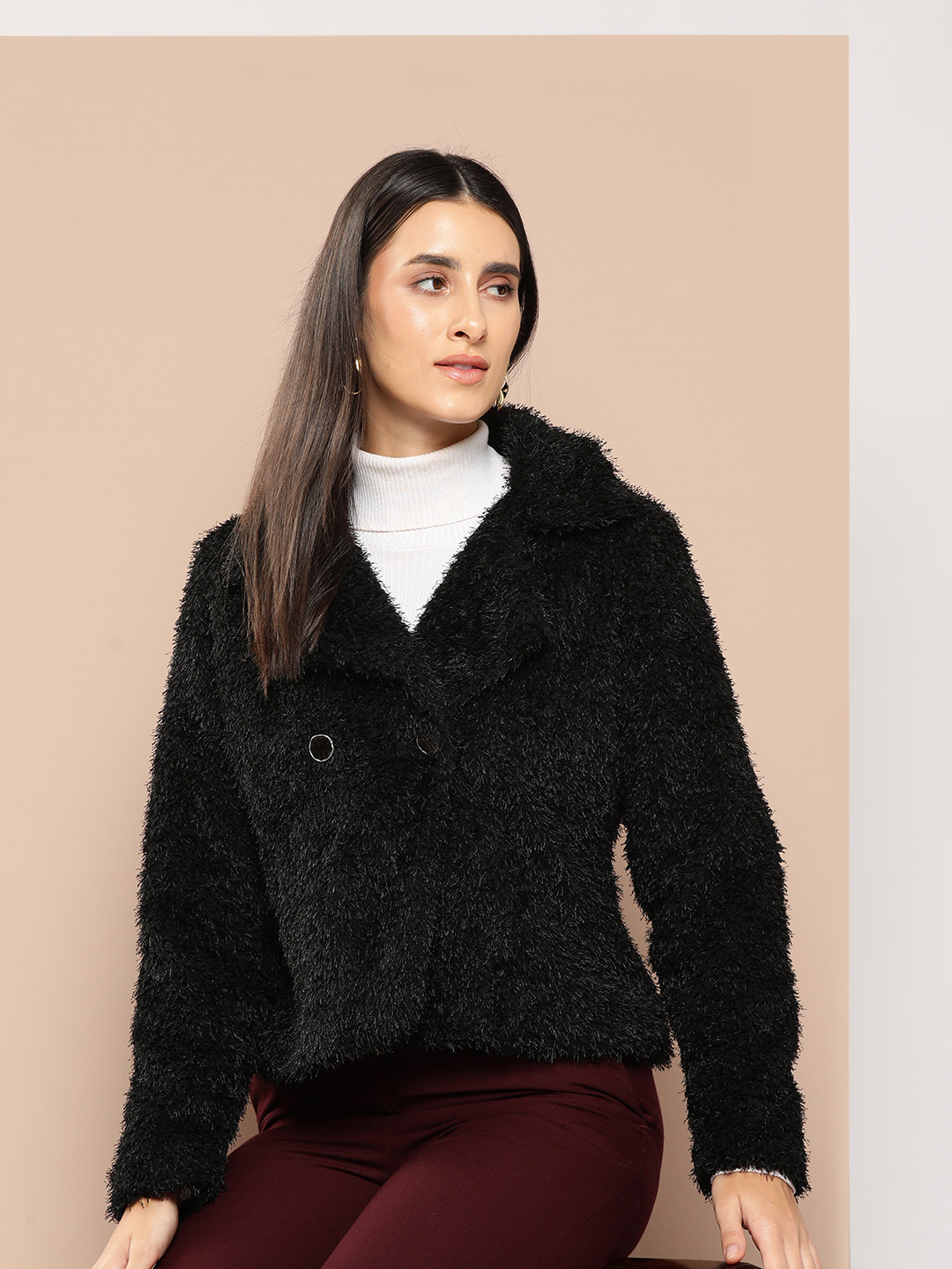 Chemistry Women Sherpa Jacket With Notched Lapel Collar