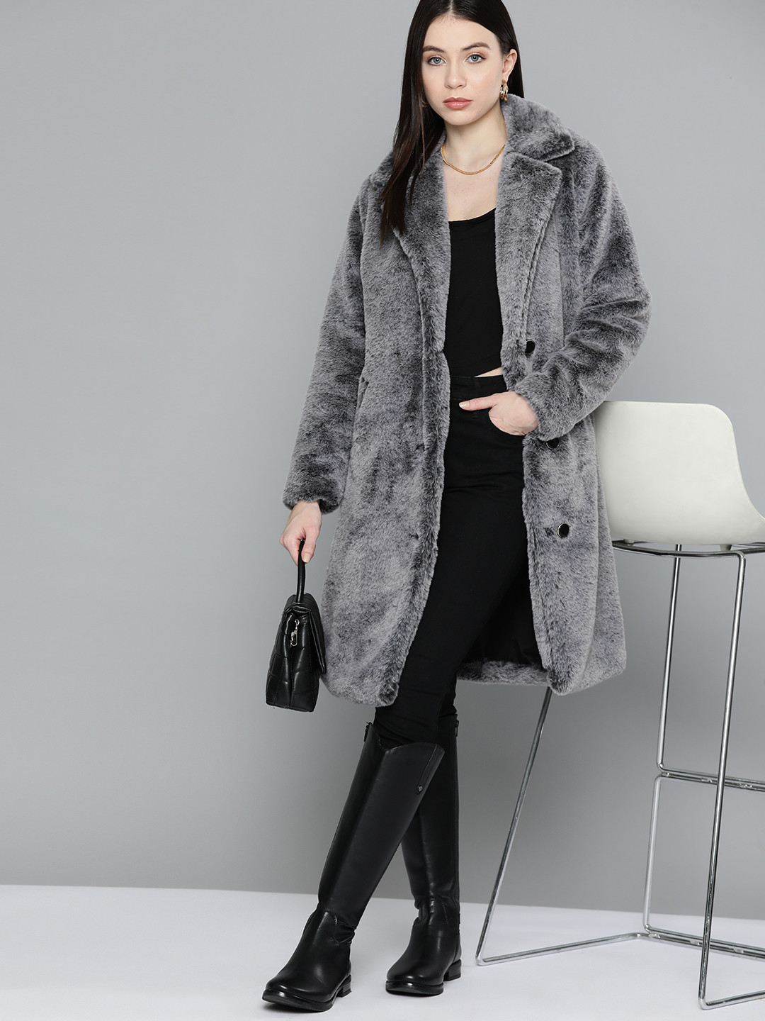 Chemistry Faux Fur Longline Overcoat