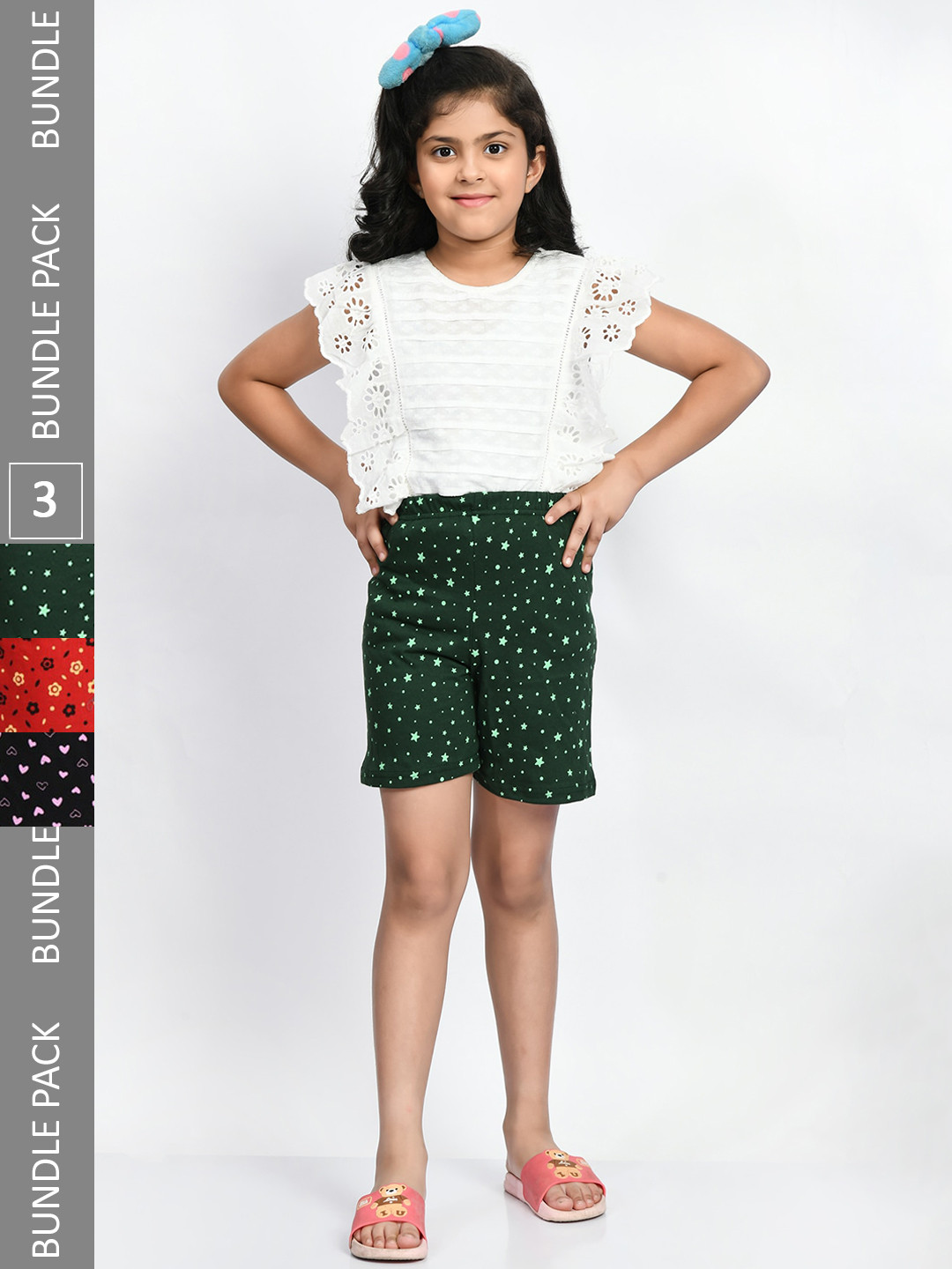 BAESD Girls Pack of 3 High-Rise Conversational Printed Pure Cotton Shorts