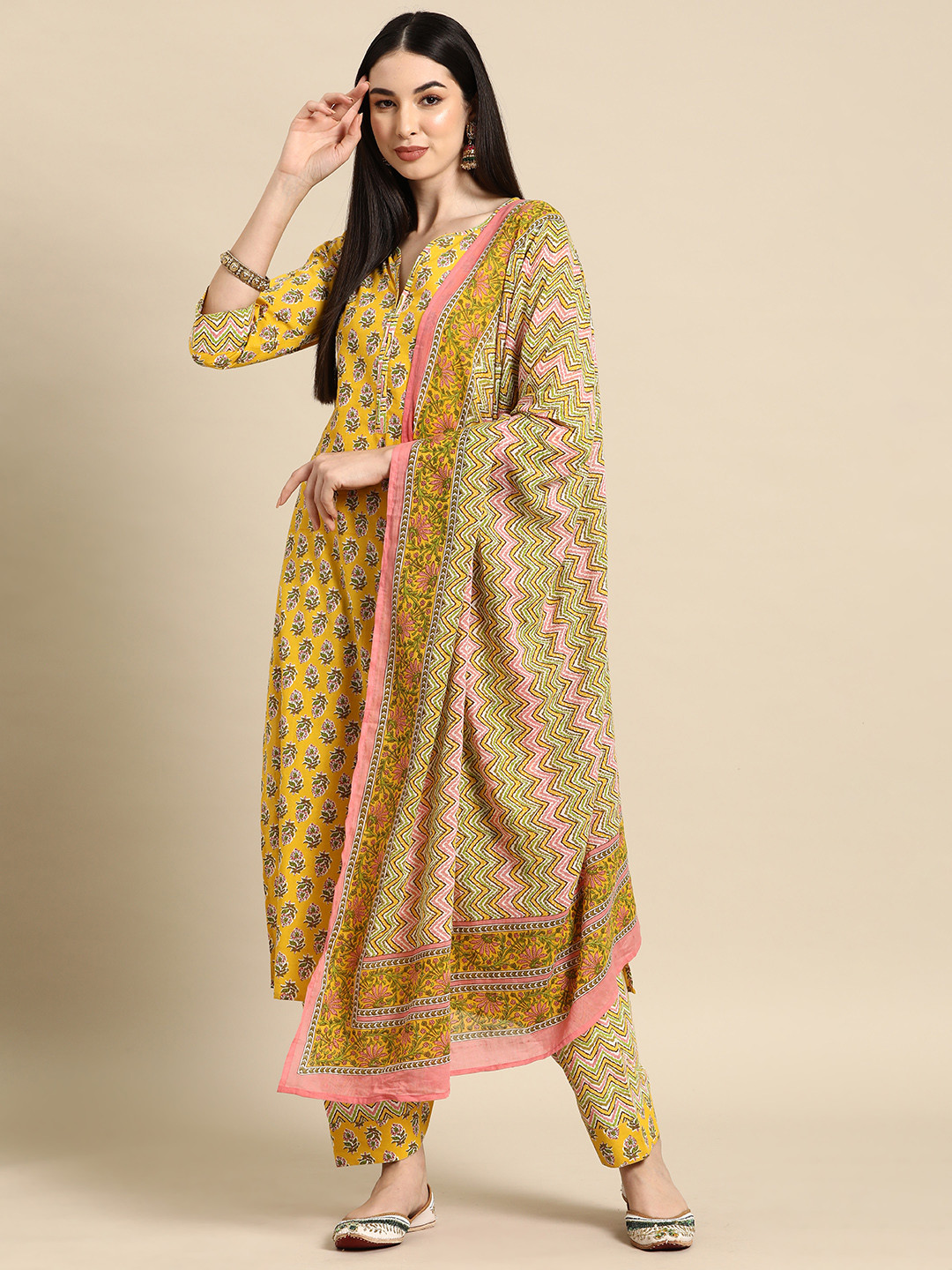 anayna Women Floral Printed Pure Cotton Kurta with Salwar & With Dupatta