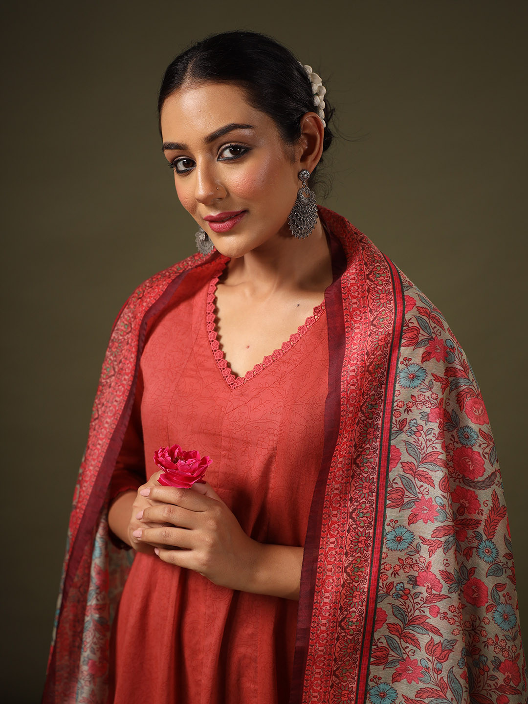 anayna  Anarkali Pure Cotton Kurta With Trousers & Dupatta