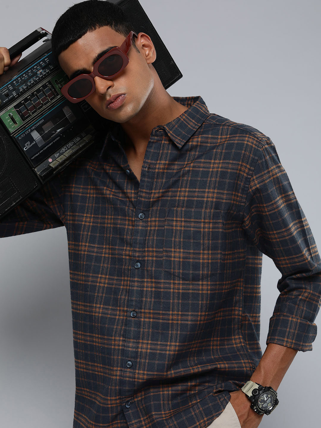 R.Code by The Roadster Life Co. Classic Tartan Checked Casual Shirt