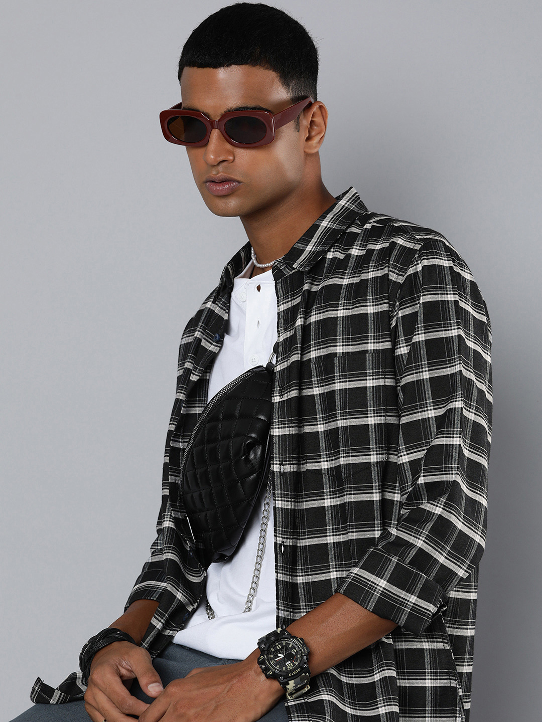 R Code by The Roadster Life Co Men Tartan Checks Opaque Casual Shirt