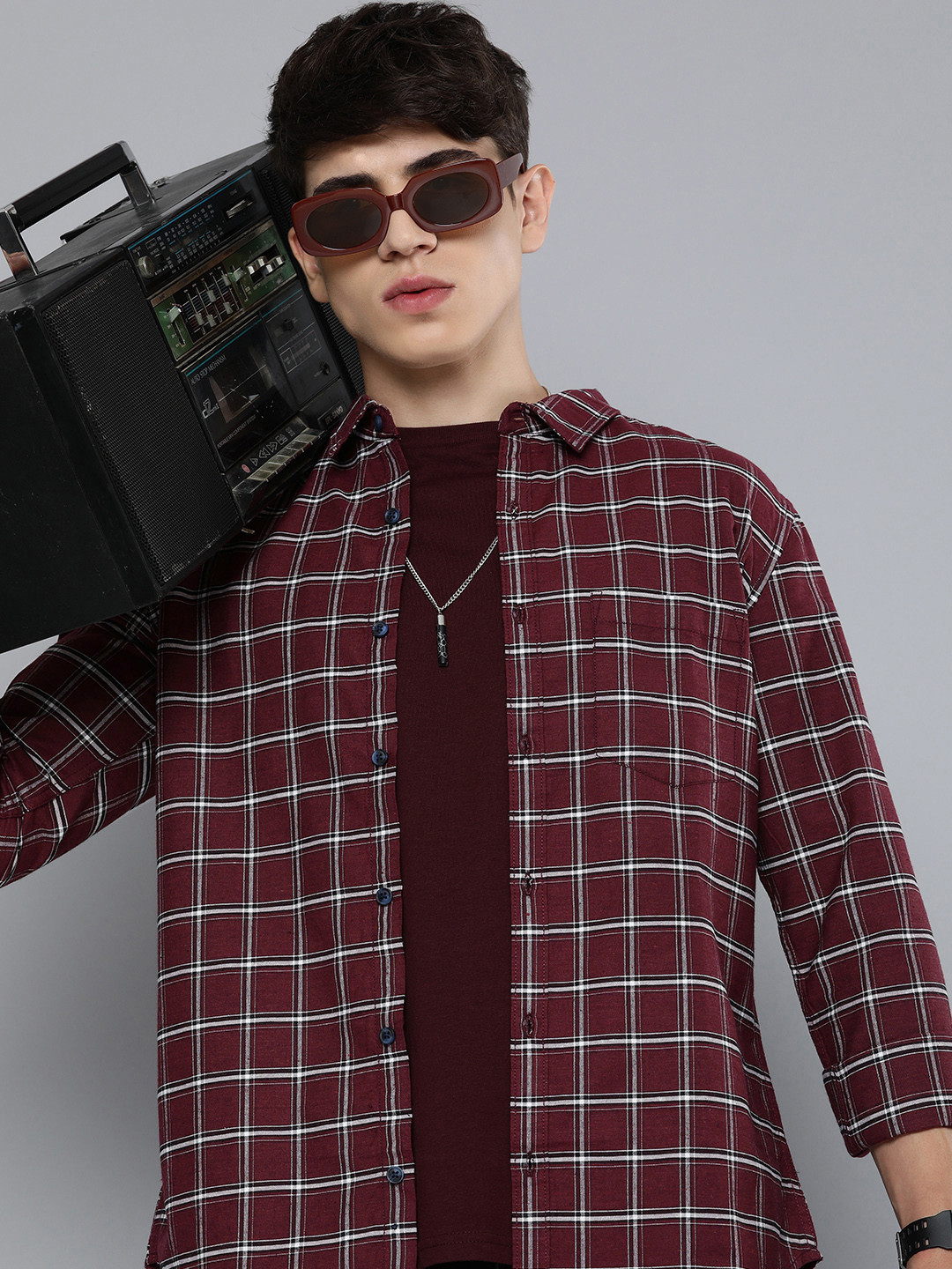 R Code by The Roadster Life Co Men Tartan Checks Opaque Casual Shirt