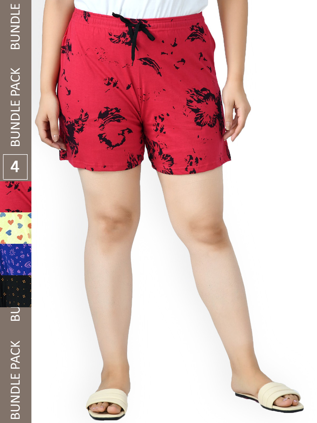 IndiWeaves Women Pack Of 4 High-Rise Printed Pure Cotton Shorts