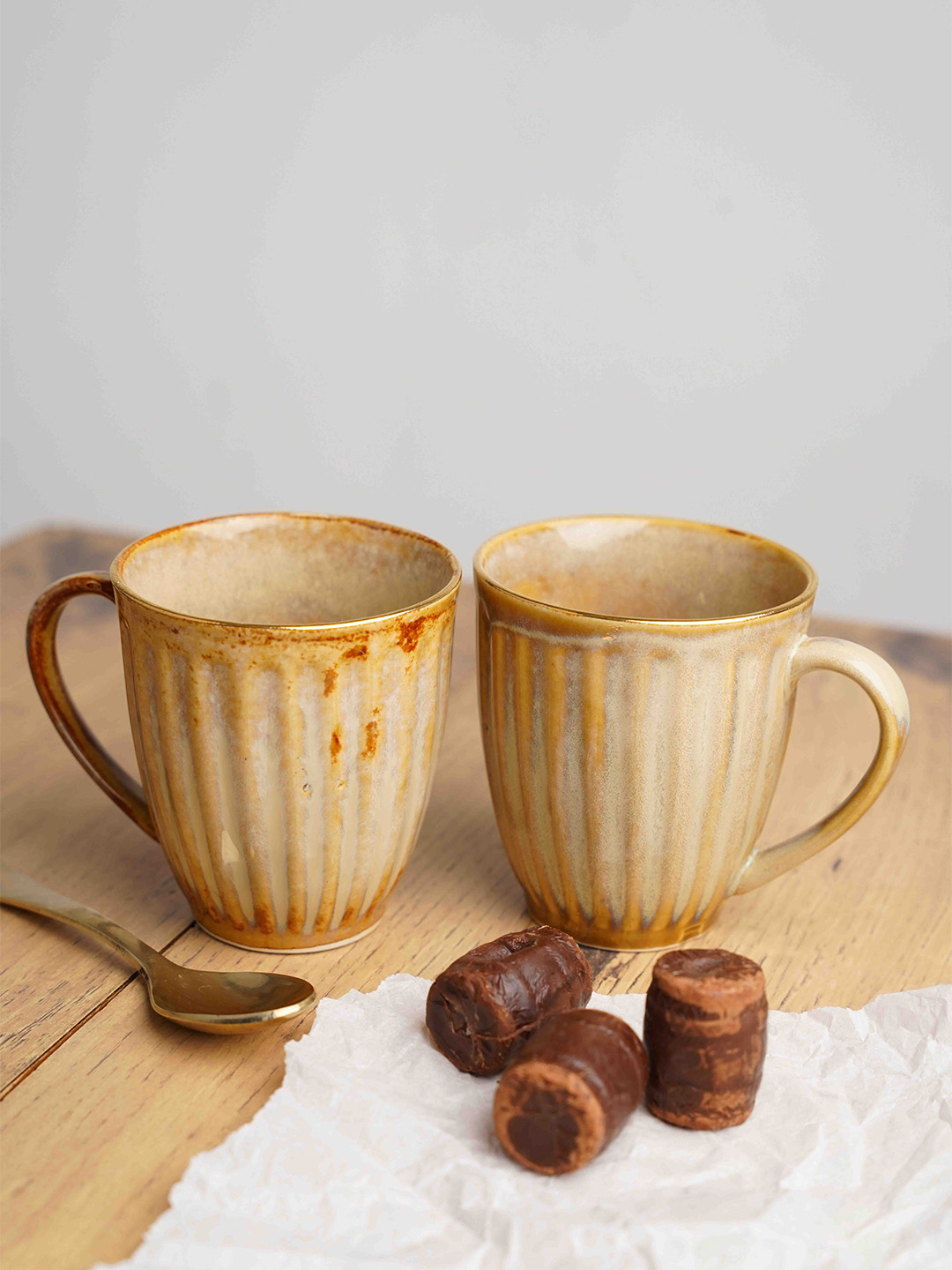 Folkstorys Aakesh Name Personalised Beige Textured Ceramic Handmade 2 Piece Mugs-300ml