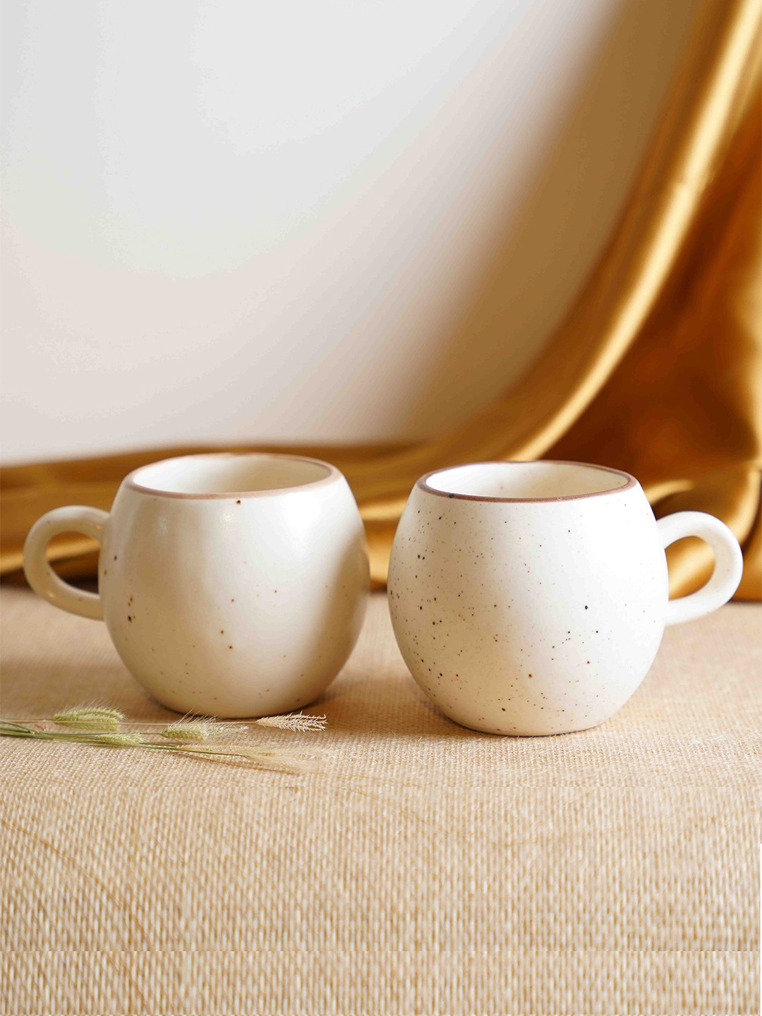 Folkstorys Shwet Cream Textured Ceramic Microwave Safe 2 Piece Mugs-200ml