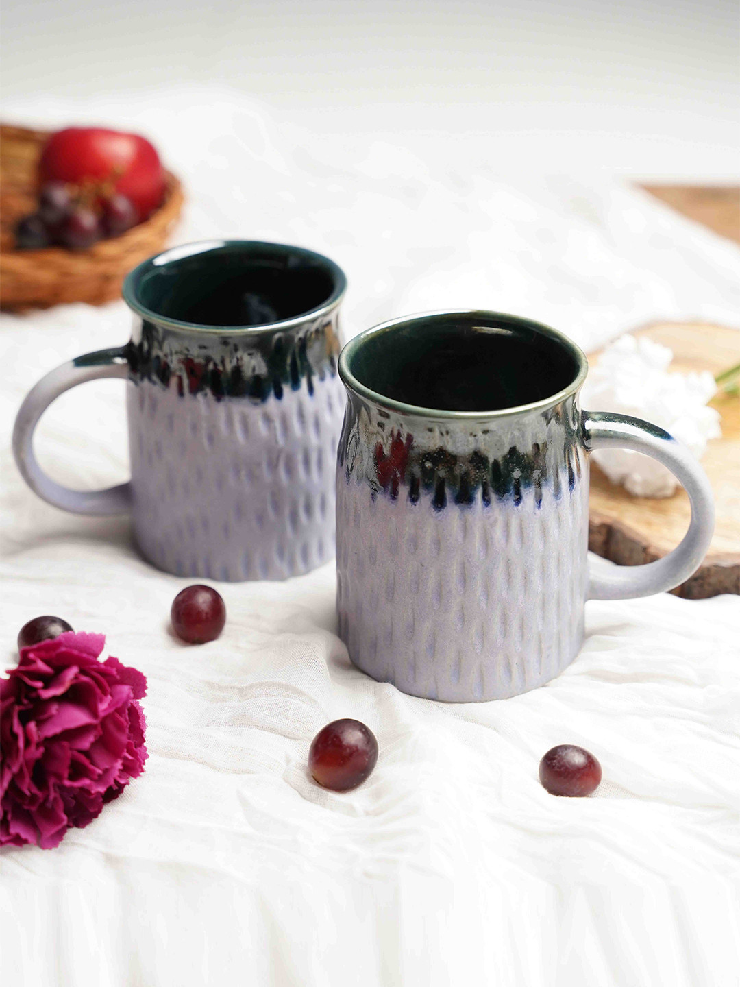 Folkstorys Milan Name Personalised Lavender Textured Ceramic Microwave Safe 2 Piece Mugs-300ml