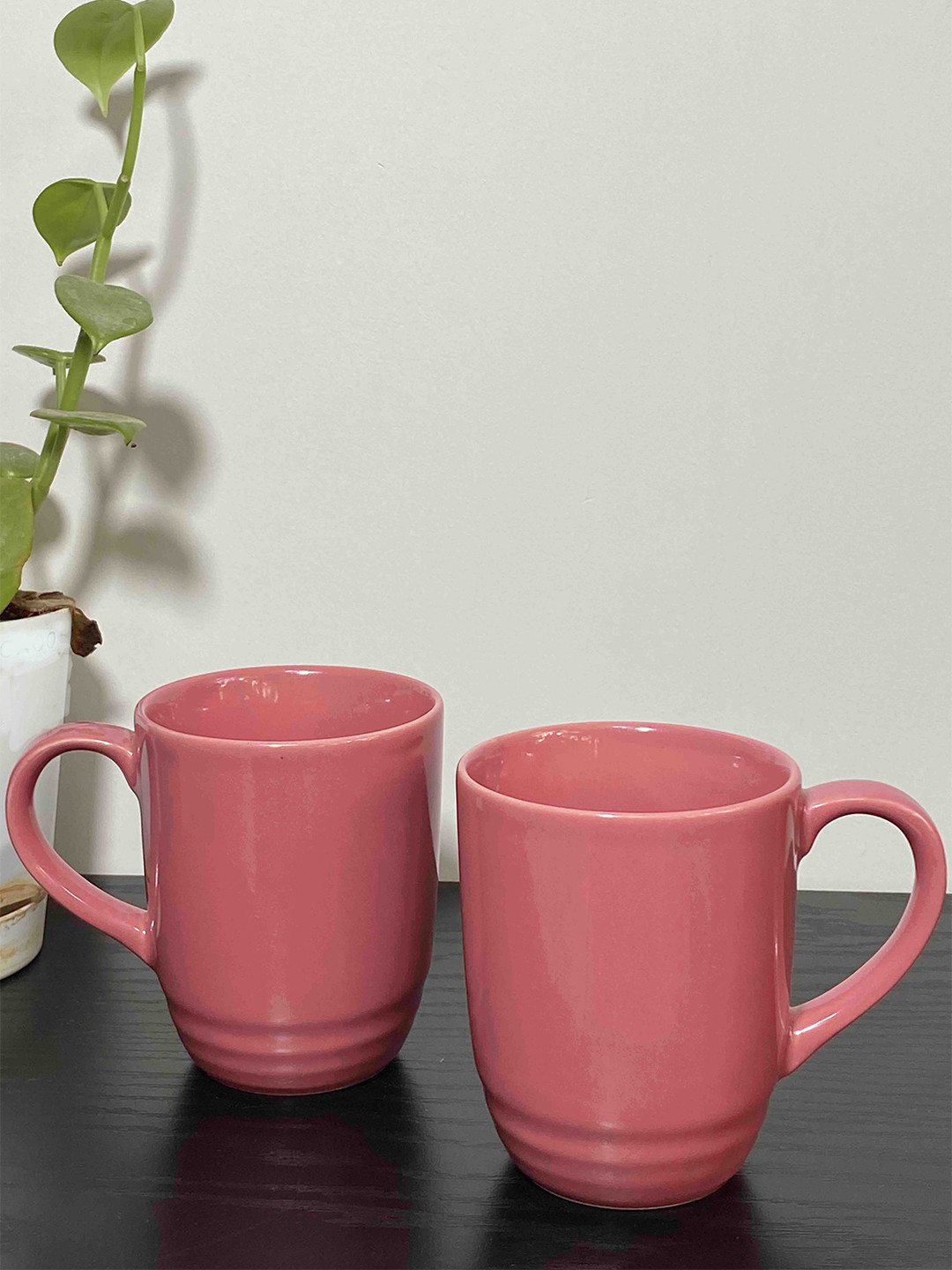 Folkstorys Love Vibes Pink Ceramic Microwave Safe 2 Piece Cups-300ml