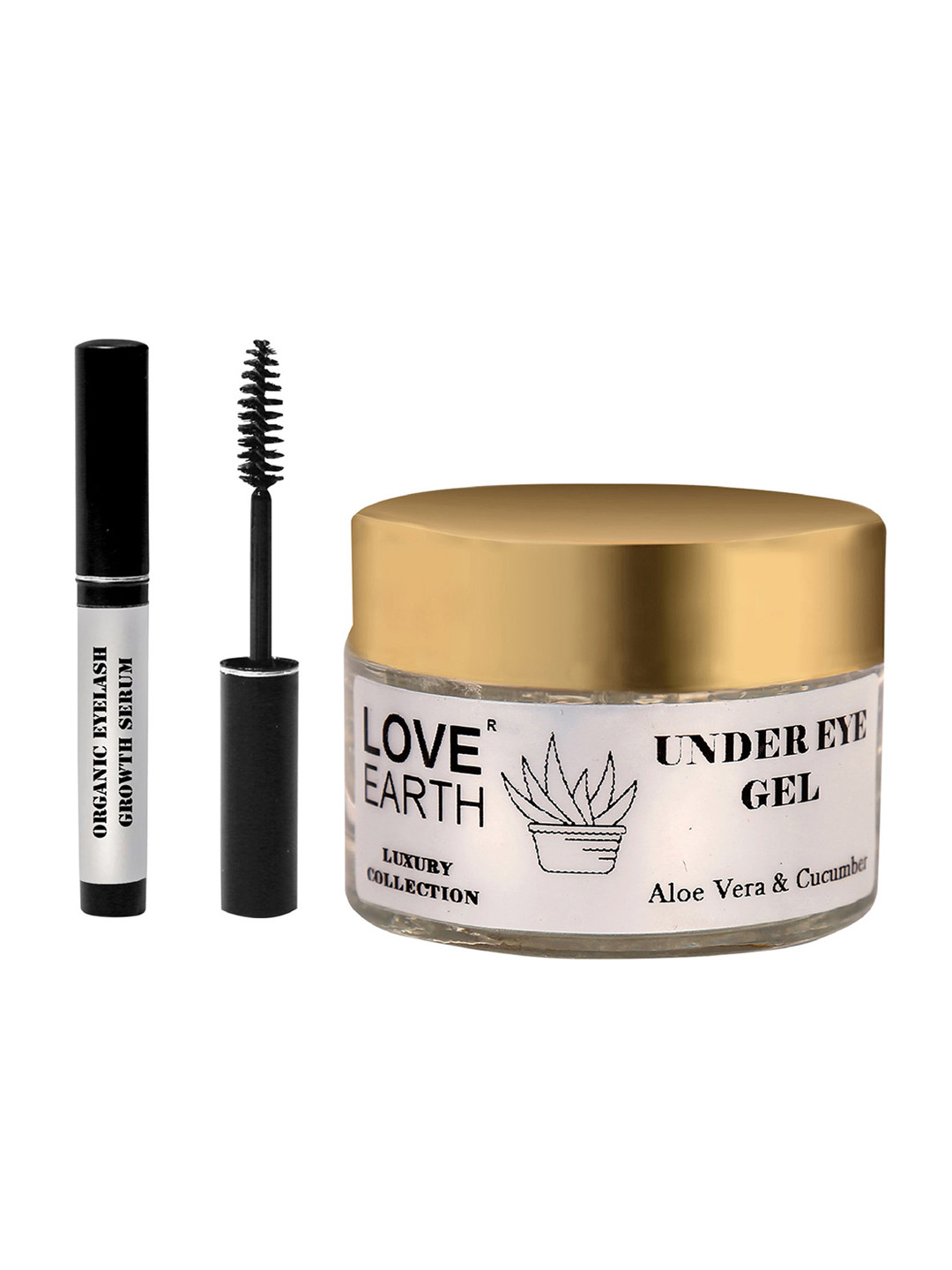 LOVE EARTH Aloe Vera Under Eye Gel 50g & Organic Eyelash Growth Serum 5ml
