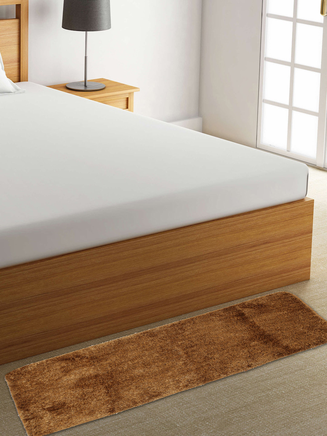 FABINALIV Mustard Brown Rectangular Bedside Runner