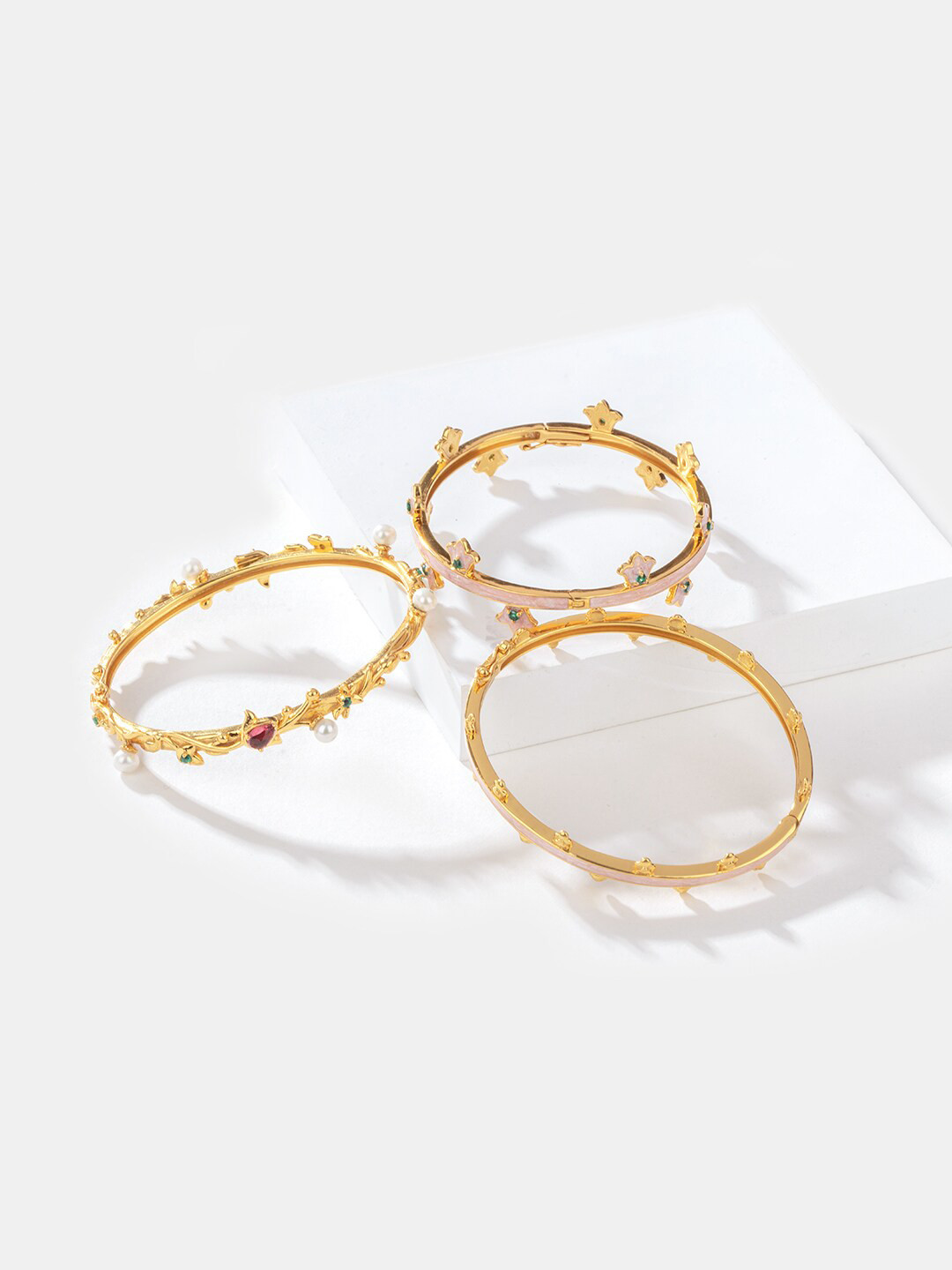 SHAYA Women Set Of 3 925 Sterling Silver Gold-Plated Bangle-Style Bracelet