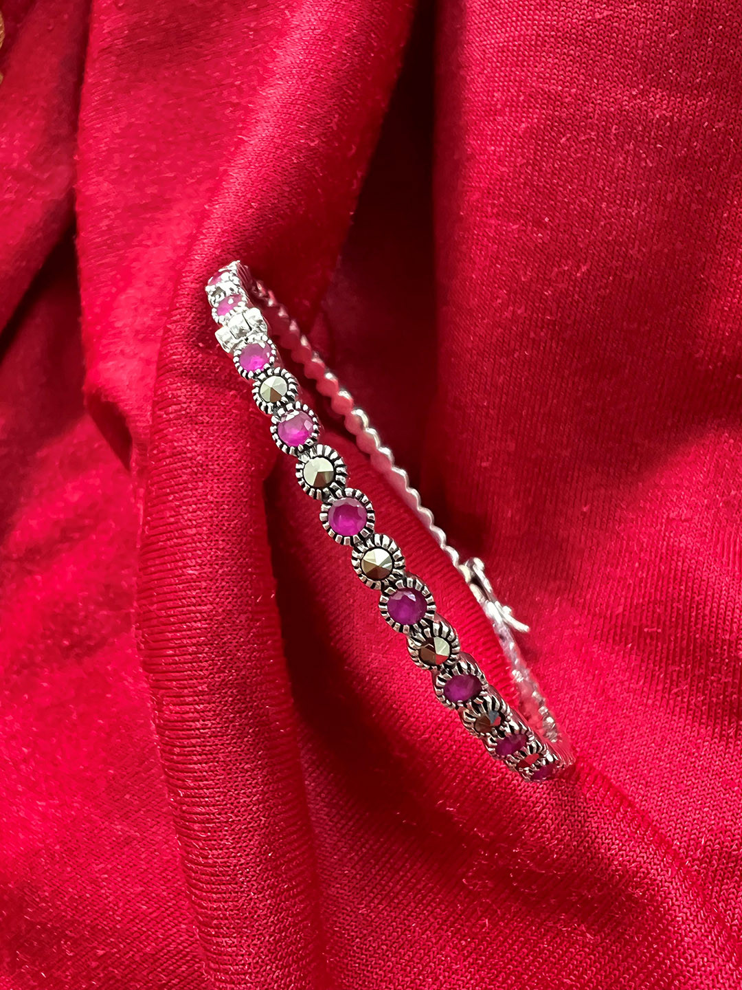 Arte Jewels 925 Sterling Silver Marcasite Stones Bangle