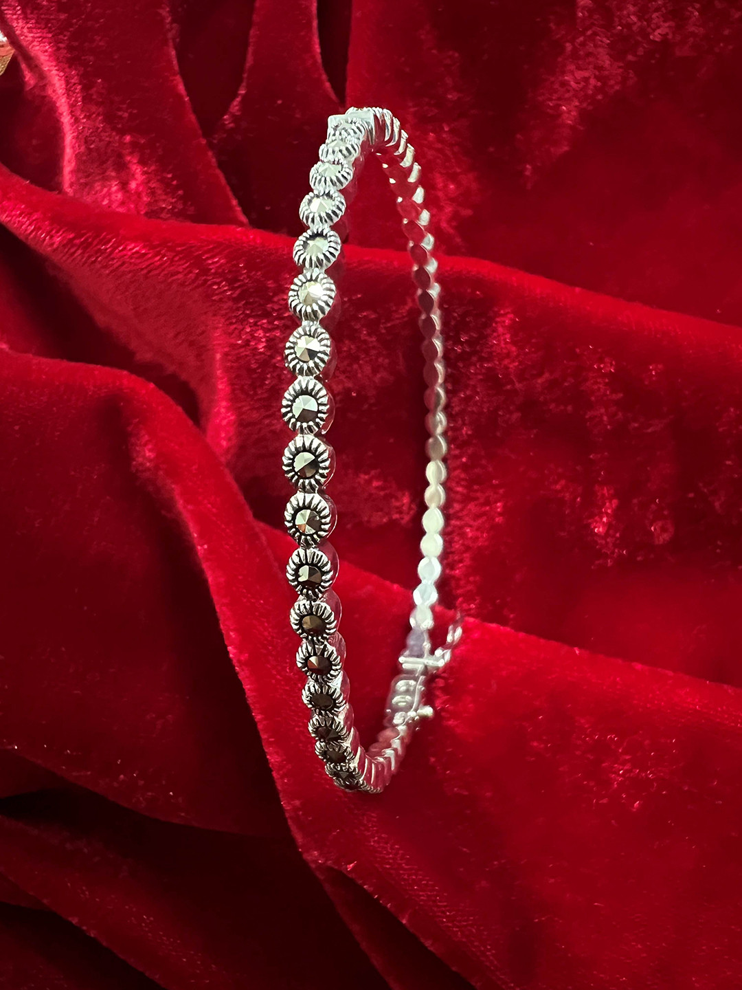 Arte Jewels 925 Sterling Silver Marcasite Stones Bangle