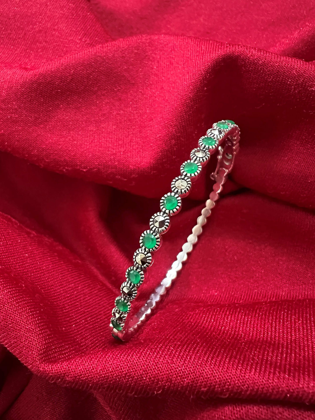 Arte Jewels 925 Sterling Silver Marcasite Stones Bangle