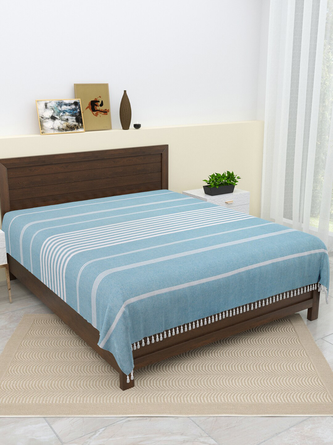 Varde Smalt Blue 210 TC Cotton Double Bedsheets