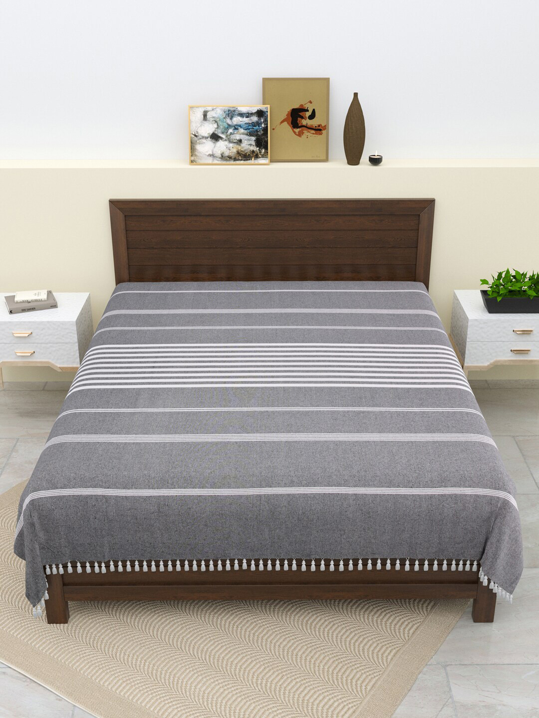 Varde Hit Grey 210 TC Cotton Double Bedsheets