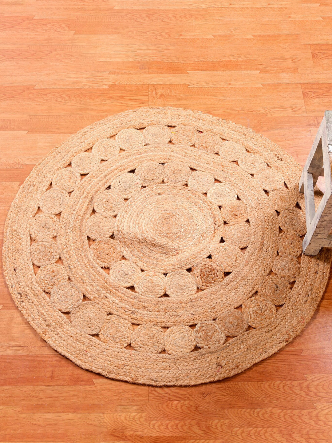 HANDICRAFT PALACE Brown Braided Circular Jute Cotton Carpet