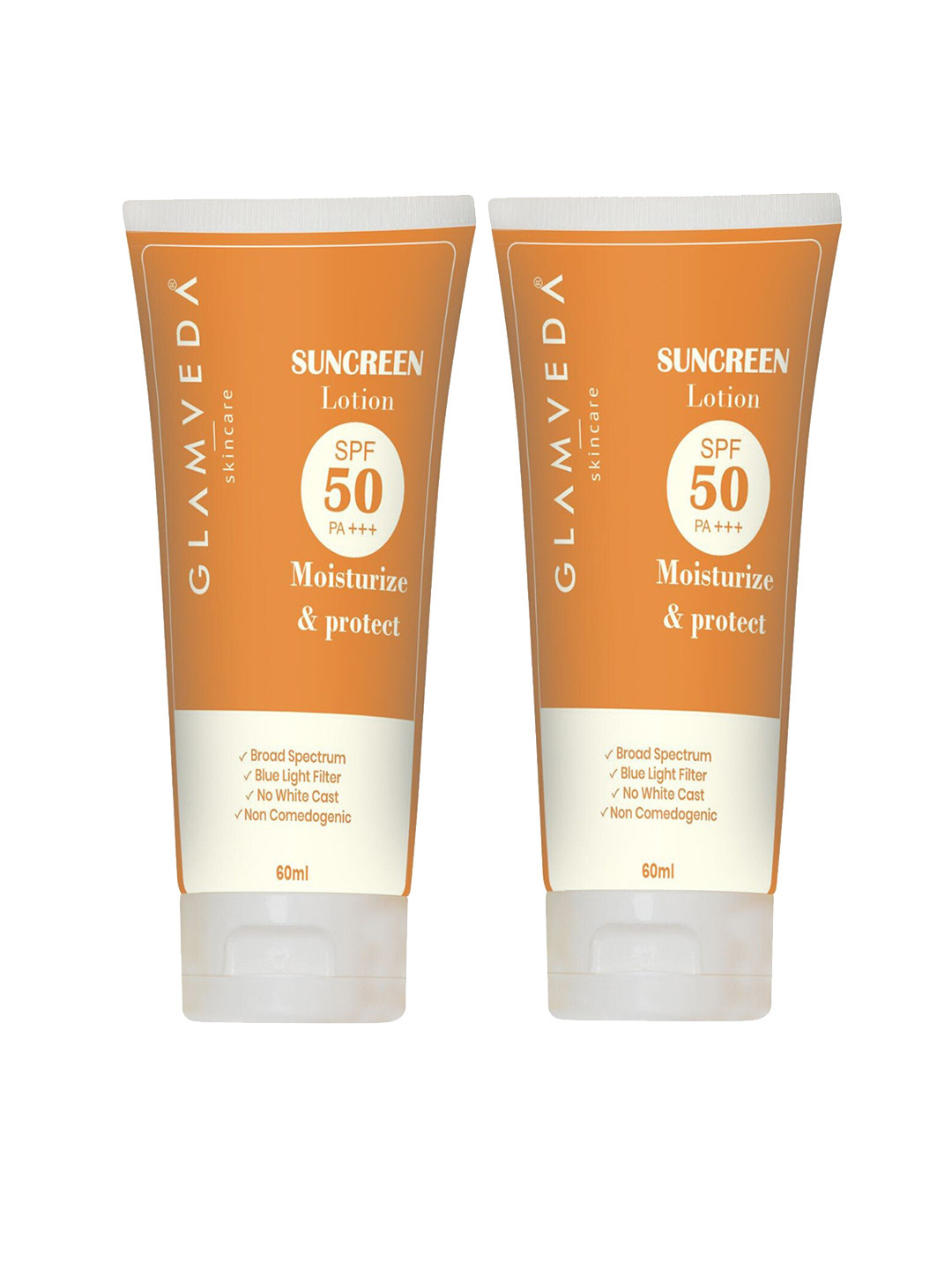 GLAMVEDA Set Of 2 Water & Sweat Resistant SPF 50 PA+++ Sunscreen Lotion - 60ml Each