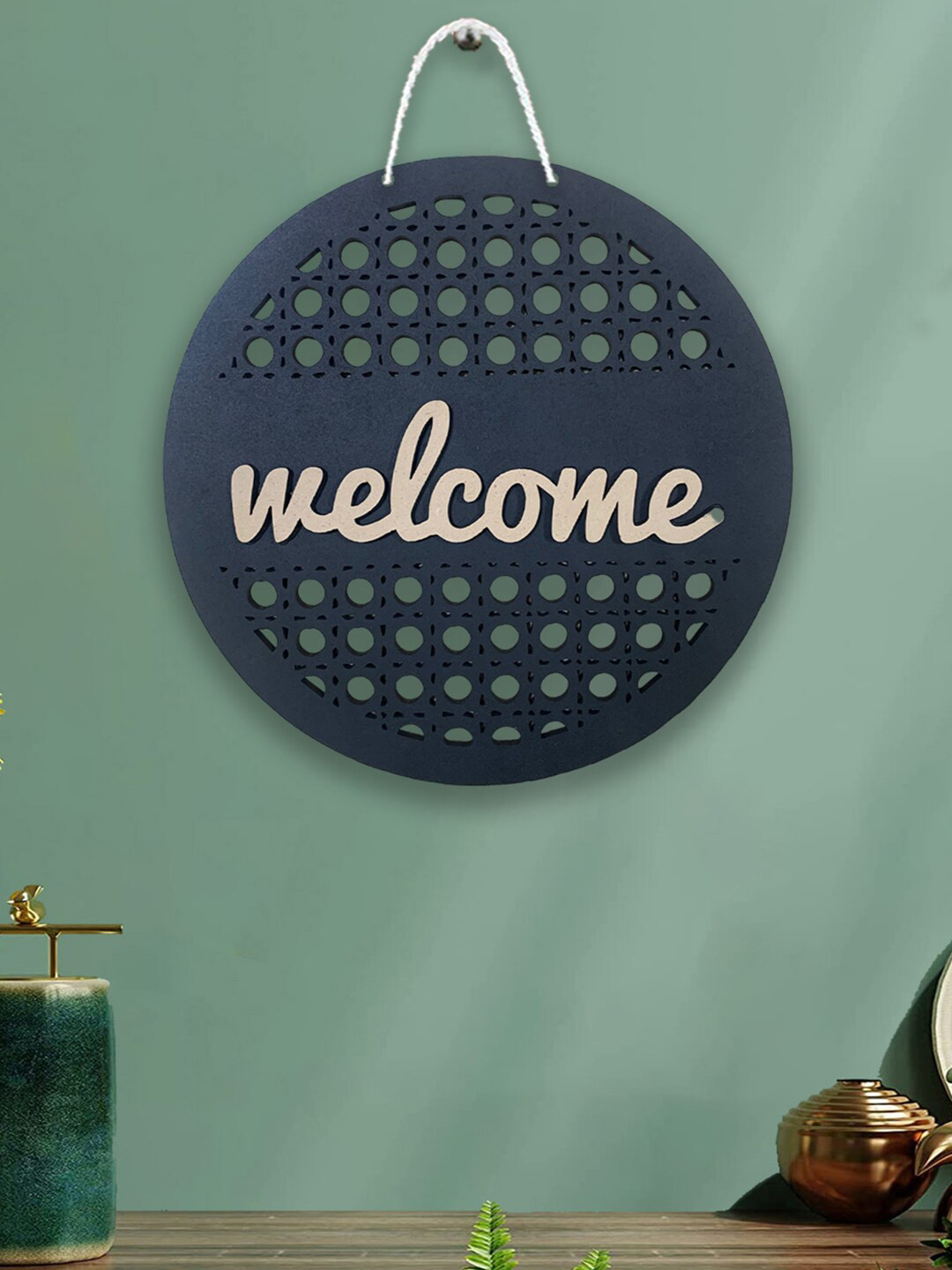 Art Street Welcome With Polka Dot MDF Matte Hanging Hall Signs and Plaques-10In