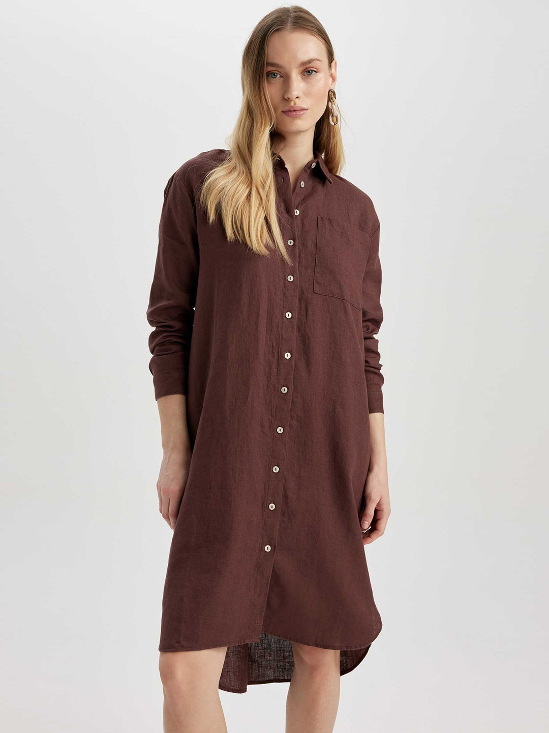 DeFacto High-Low Pure Linen Shirt Dress