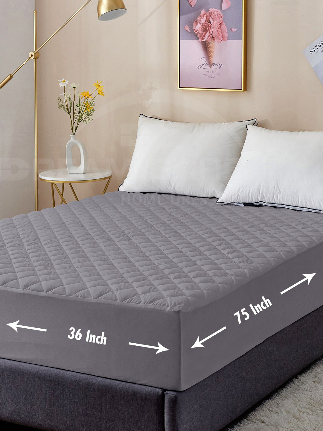 DREAM CARE Grey 350 GSM Quilted Cotton Waterproof Single Bed Mattress Protector