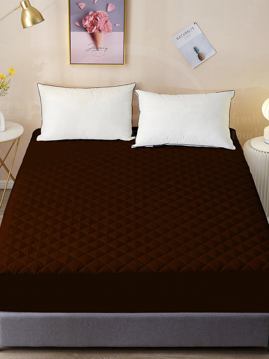 DREAM CARE Coffee-Brown 350 GSM Quilted Cotton Waterproof Single Bed Mattress Protector