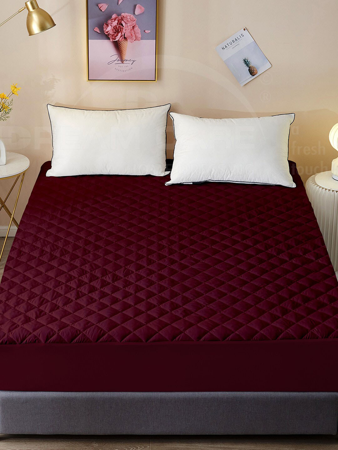 DREAM CARE Maroon 350 GSM Quilted Cotton Waterproof Single Bed Mattress Protector