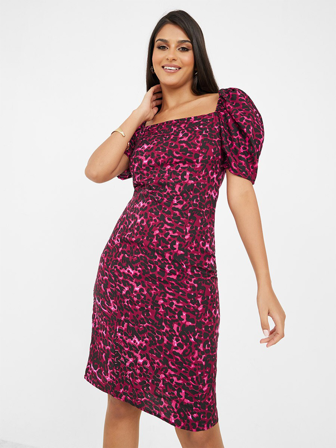 Styli Print Puff Sleeve Sheath Dress