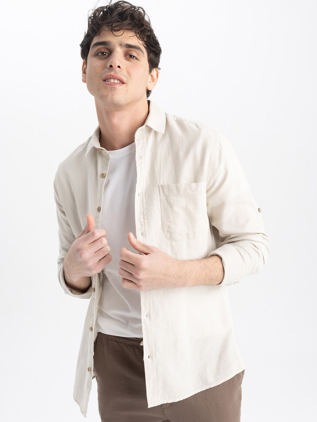 DeFacto Spread Collar Opaque Pure Cotton Shacket